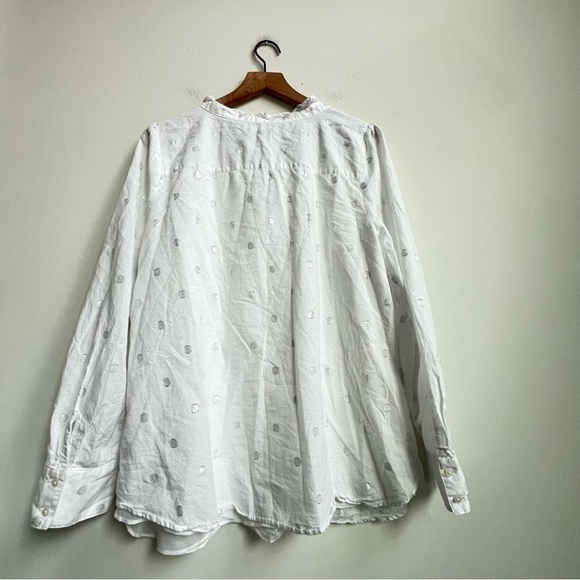 Talbots Metallic Swiss Dots Ruffle Collar Tunic Top Long Sleeve White Silver XL - Picture 10 of 12